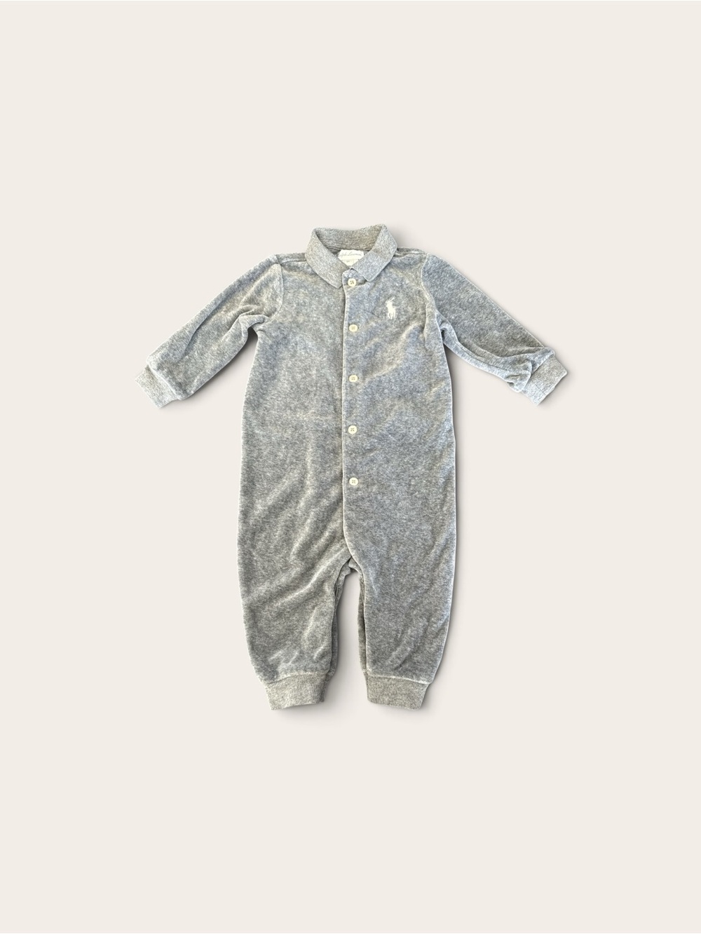 Ralph Lauren Gray Velour button Front Baby One-Piece Size 6M
